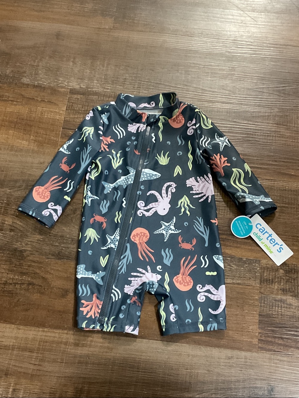 Carter's Black Ocean Creature Zip-Up Rashguard